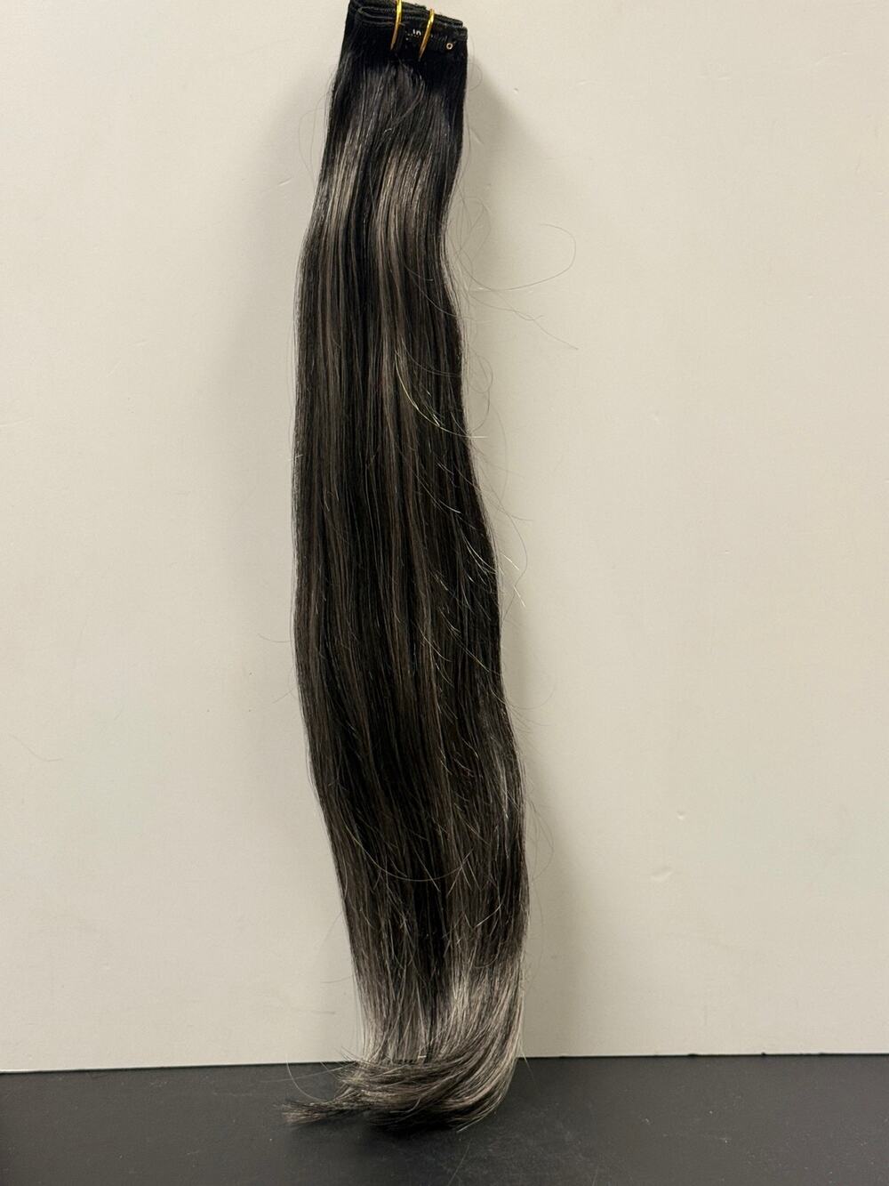 LaaVoo Clip In Human Hair Extensions 24in 135g Black Silver Balayage #1B